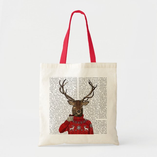Deer in Ski Sweater 2 Tote Bag (Front)