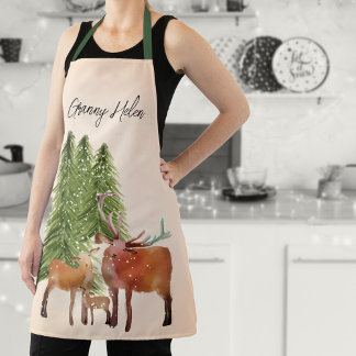 Deer in Snow  Peronalized Christmas Apron