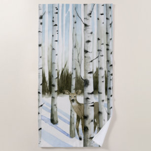 Deer in Snowfall Beach Towel