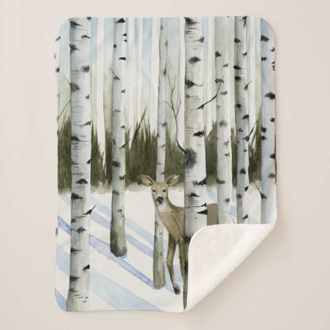 Deer in Snowfall Sherpa Blanket (Front)