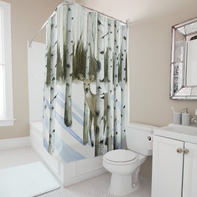 Deer in Snowfall Shower Curtain (In Situ)