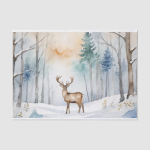 Deer In Snowy Forest Christmas Trees Watercolor    Tissue Paper