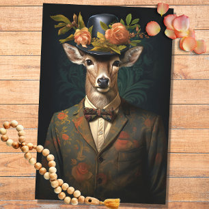 Deer in Suit, Hat with Flowers 3 Decoupage Paper