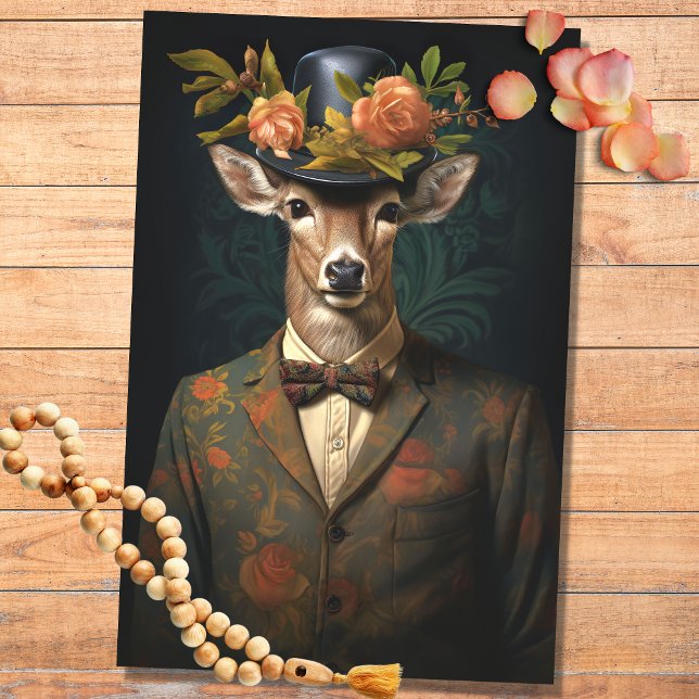 Deer in Suit, Hat with Flowers 3 Decoupage Paper (Creator Uploaded)