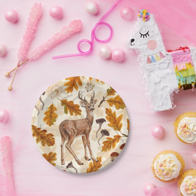 Deer in the autumnal forest paper plate (Party)
