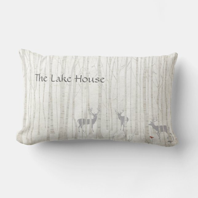 Deer in the Birch Woods Lumbar Throw Pillow (Front)