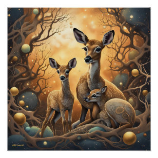 Deer in the Fantasy Forest Poster