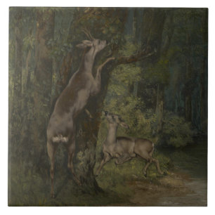 Deer in the Forest (by Gustave Courbet) Tile