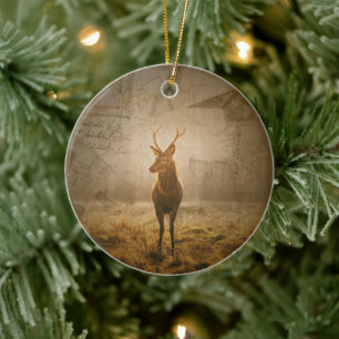 Deer in the forest ceramic tree decoration