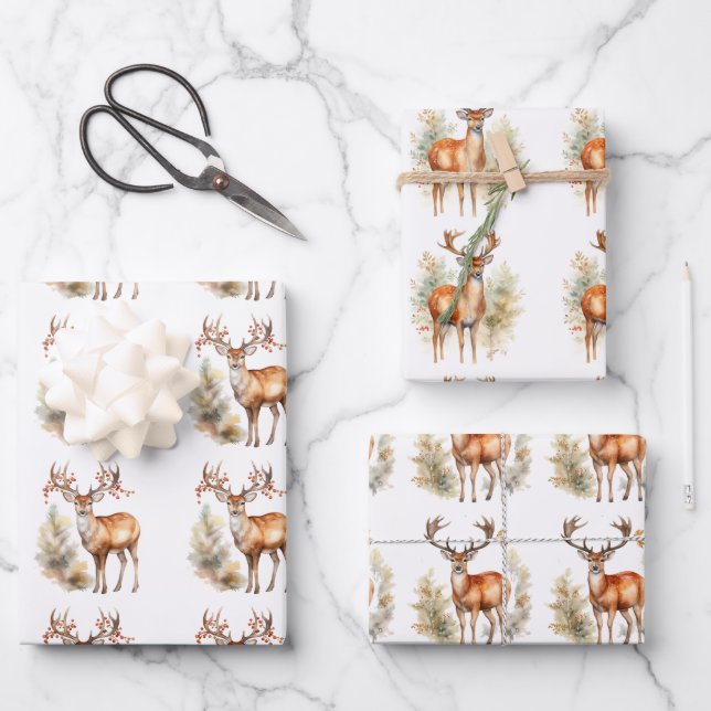 Deer In the Forest Christmas Wrapping Paper Sheet (Front)
