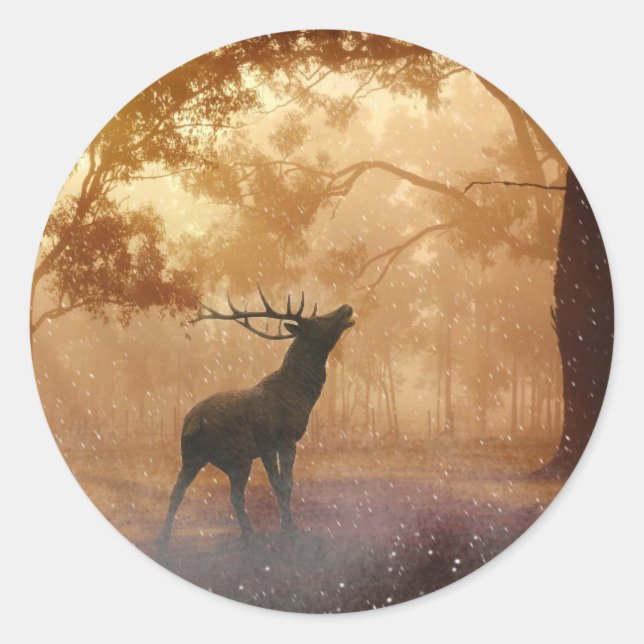 Deer In The Forest Classic Round Sticker (Front)