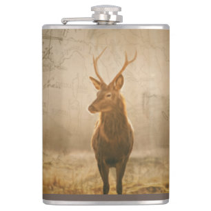 Deer in the forest hip flask
