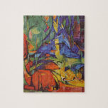 Deer in the Forest II by Franz Marc, Vintage Art Jigsaw Puzzle<br><div class="desc">Deer in the Forest II (1914) by Franz Marc is a vintage expressionism fine art wild animal painting. Several forest creatures, deer, a stag and a baby doe with spots, lying down in a forest surrounded by trees. A beautiful, bright, colourful background. About the artist: Franz Marc (1880-1916) was a...</div>