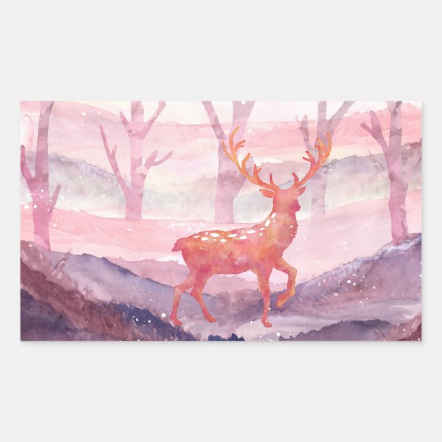Deer in the forest rectangular sticker (Front)
