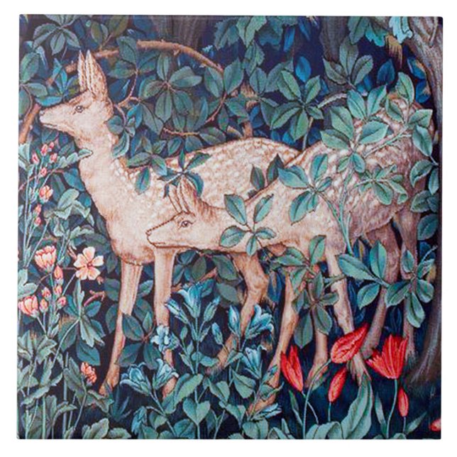 Deer in The Forest, William Morris Tile (Front)