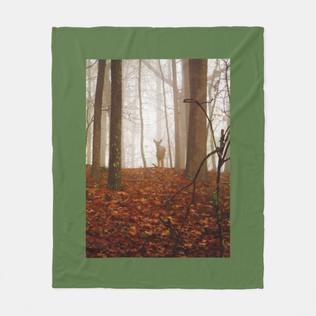 Deer in the Mist Fog Fleece Blanket (Front)