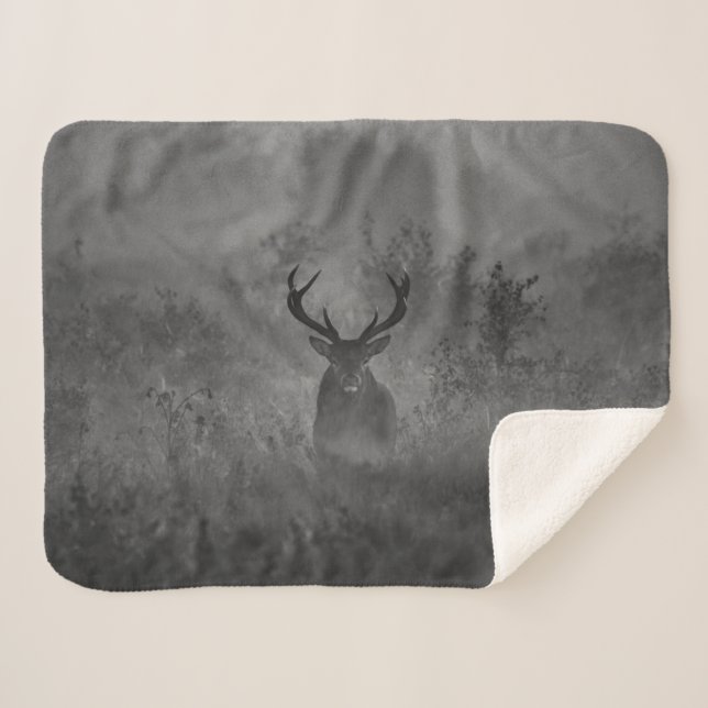 Deer In The Mist Sherpa Blanket (Front (Horizontal))