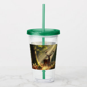 Deer in the morning forest acrylic tumbler