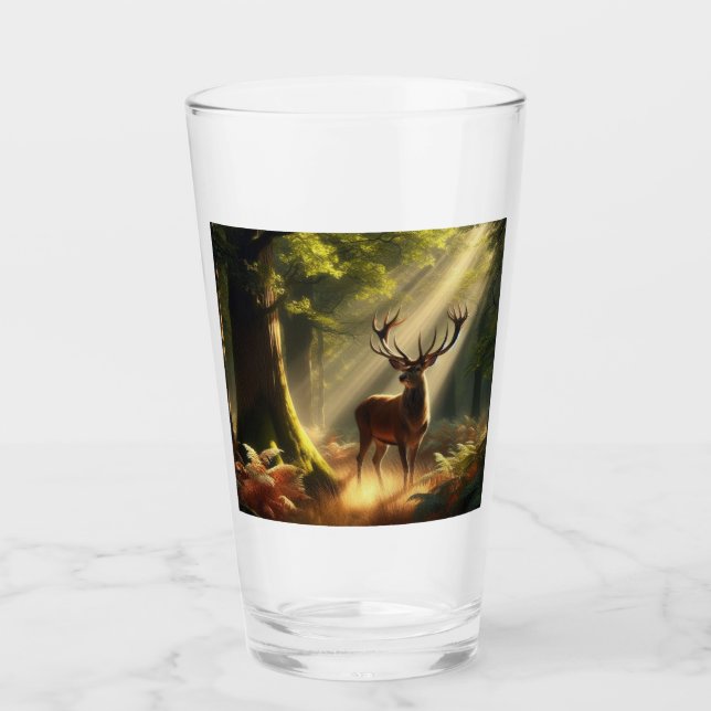 Deer in the morning forest glass (Front)