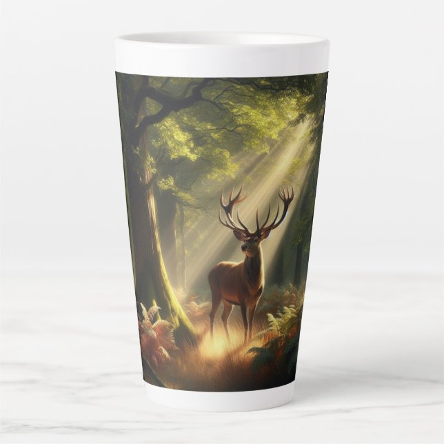 Deer in the morning forest latte mug (Front)