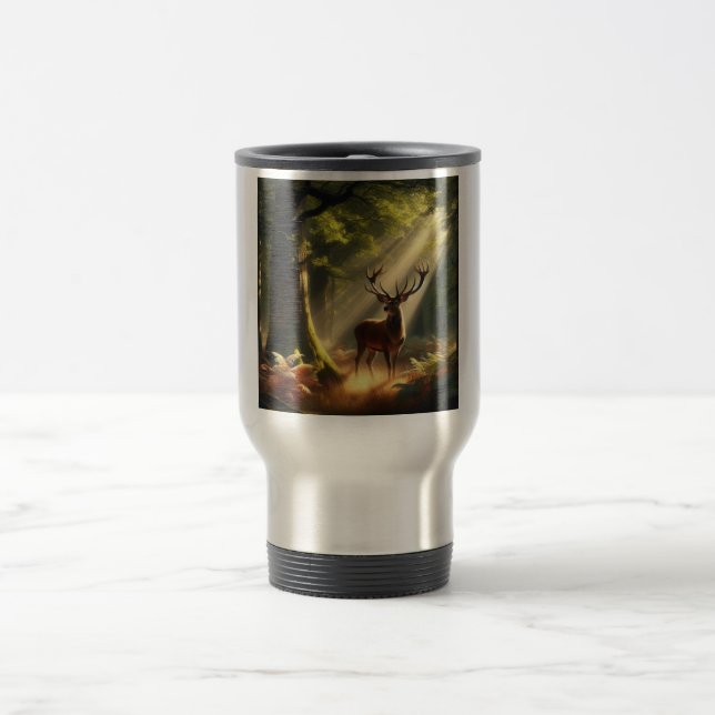 Deer in the morning forest travel mug (Center)