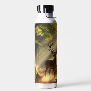 Deer in the morning forest water bottle
