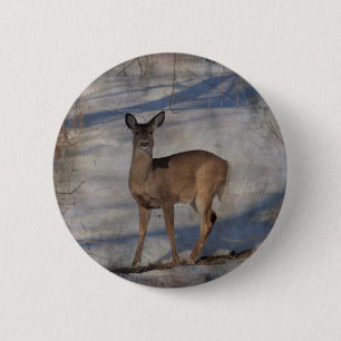 Deer in the snow 6 cm round badge