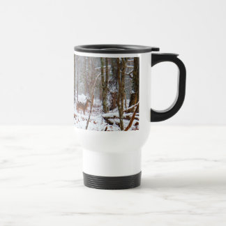 Deer in the snow fall travel mug