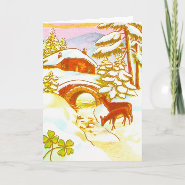 Deer in the snow holiday card (Front)