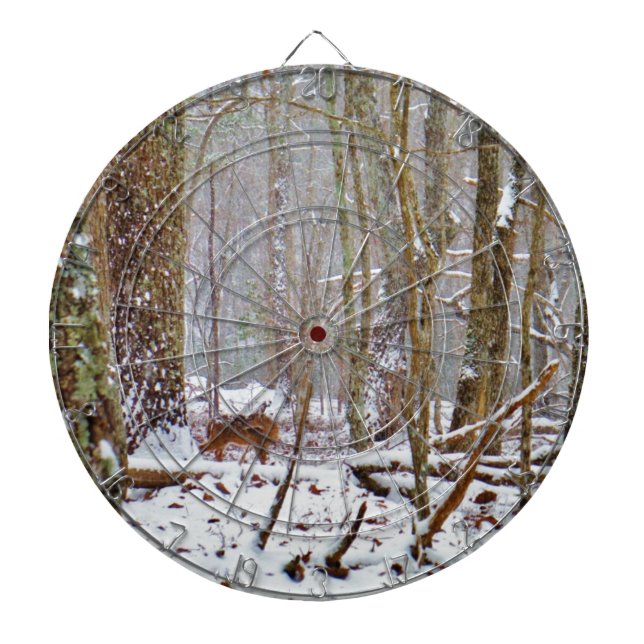 Deer in the snow, licking leg dartboard (Front)