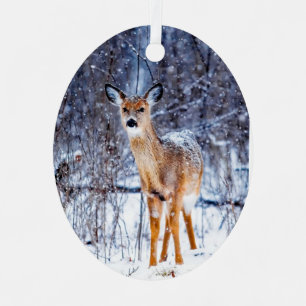 Deer in the Snow, winter landscape Metal Tree Decoration