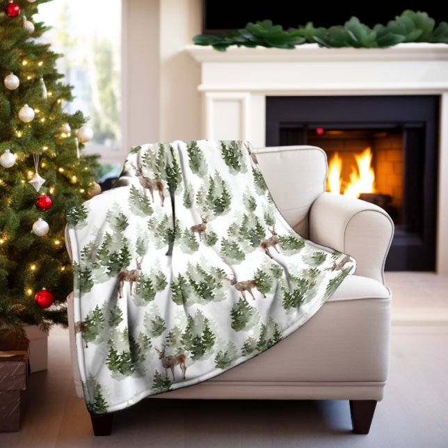 Deer in the Woods Evergreen Fleece Blanket (Creator Uploaded)