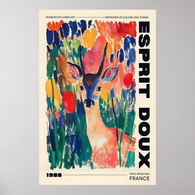 Deer in Wildflowers Art Print Colorful Animal Home (Front)