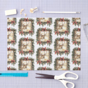 Deer in Window Red Bows Christmas Tissue Paper