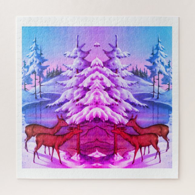 Deer in winter art jigsaw puzzle (Vertical)