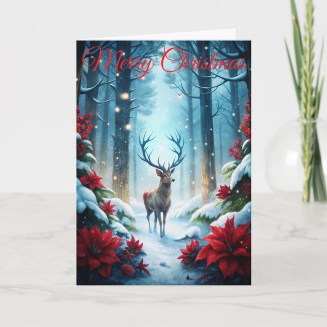 Deer in Winter Christmas Holiday Card (Front)