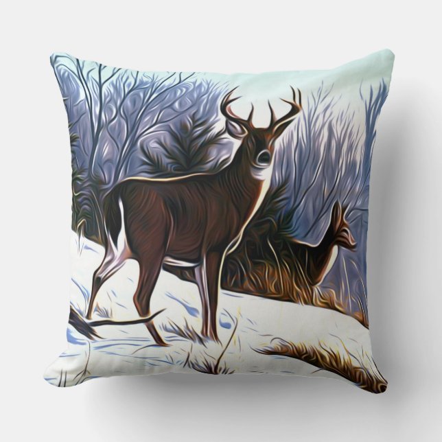 Deer In Winter Cushion (Front)