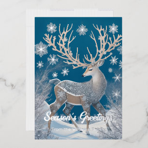 Deer in winter landscape, foil details and text