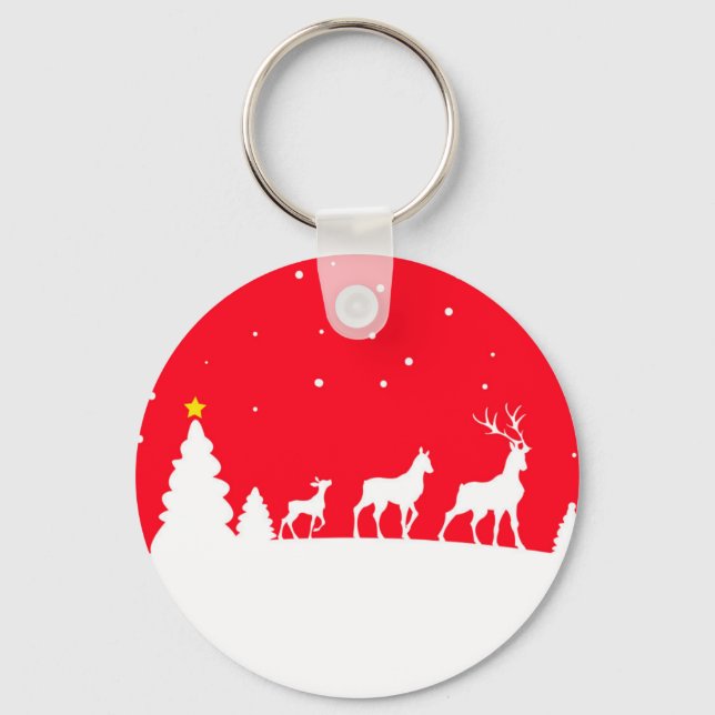Deer in winter landscape key ring (Front)