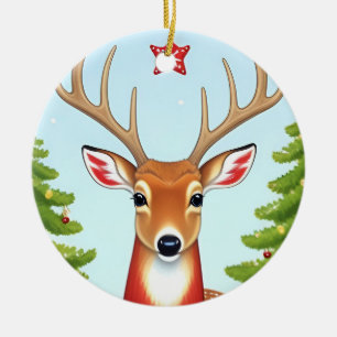 Deer in Winter Wonderland Scene Ceramic Tree Decoration