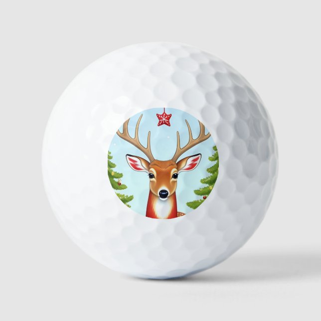 Deer in Winter Wonderland Scene Golf Balls (Front)