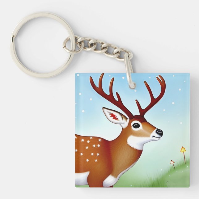 Deer in Winter Wonderland Scene Key Ring (Front)