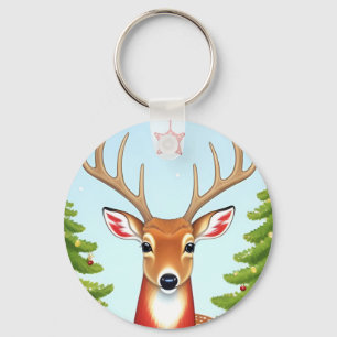 Deer in Winter Wonderland Scene Key Ring