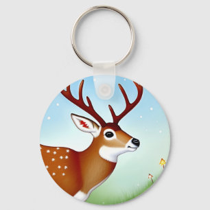 Deer in Winter Wonderland Scene Key Ring