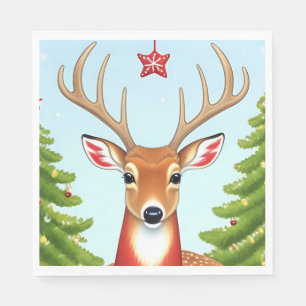 Deer in Winter Wonderland Scene Napkin