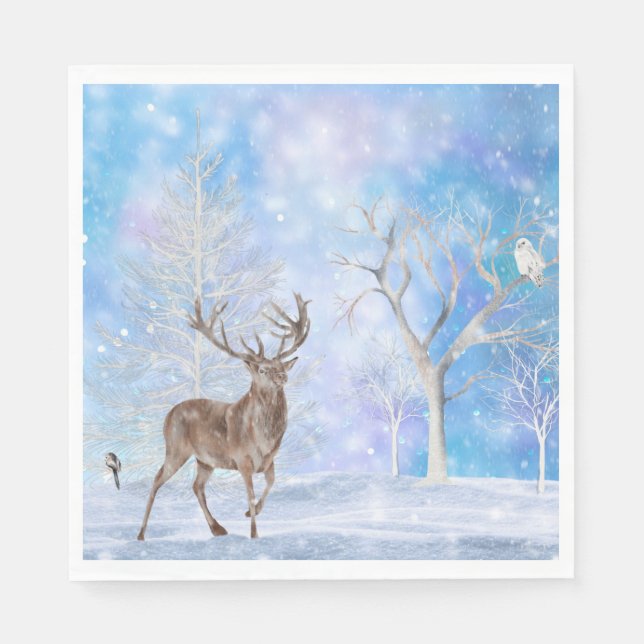 Deer In Winter Woods Napkin (Front)