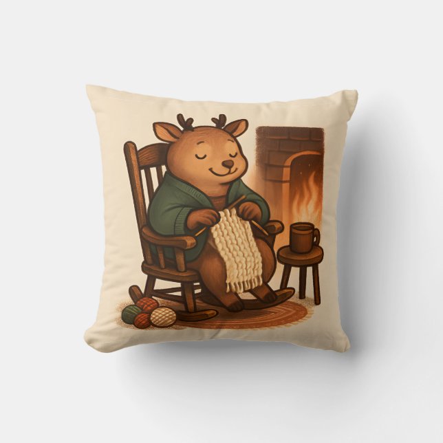 Deer Knitting Scarf Cushion (Front)