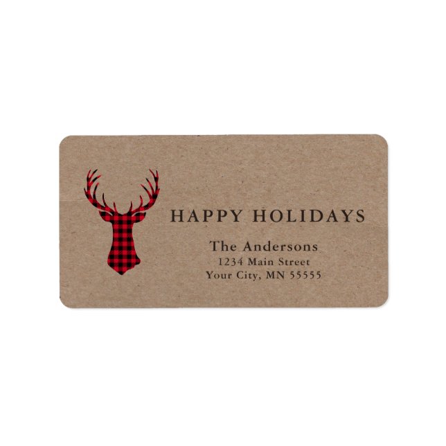 Deer Kraft Plaid Christmas Return Address Label (Front)