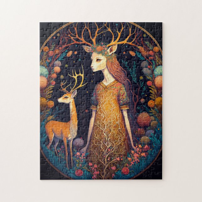 Deer Lady Fantasy Art Jigsaw Puzzle (Vertical)