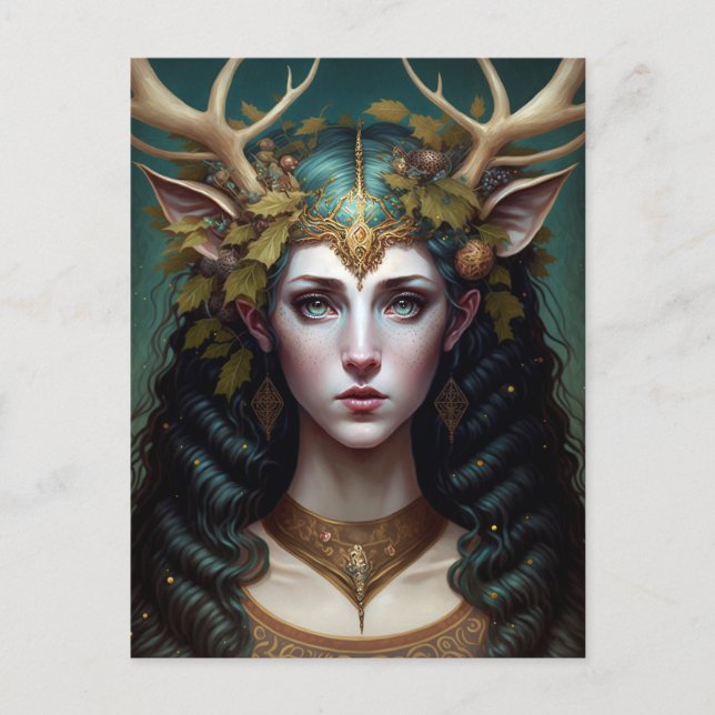 Deer Lady Fantasy Art Postcard (Front)